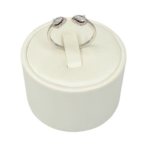 Aquamarine Pear Open Front Ring Sz 10 Rhodium Plated Marquise pretty - Picture 8 of 16